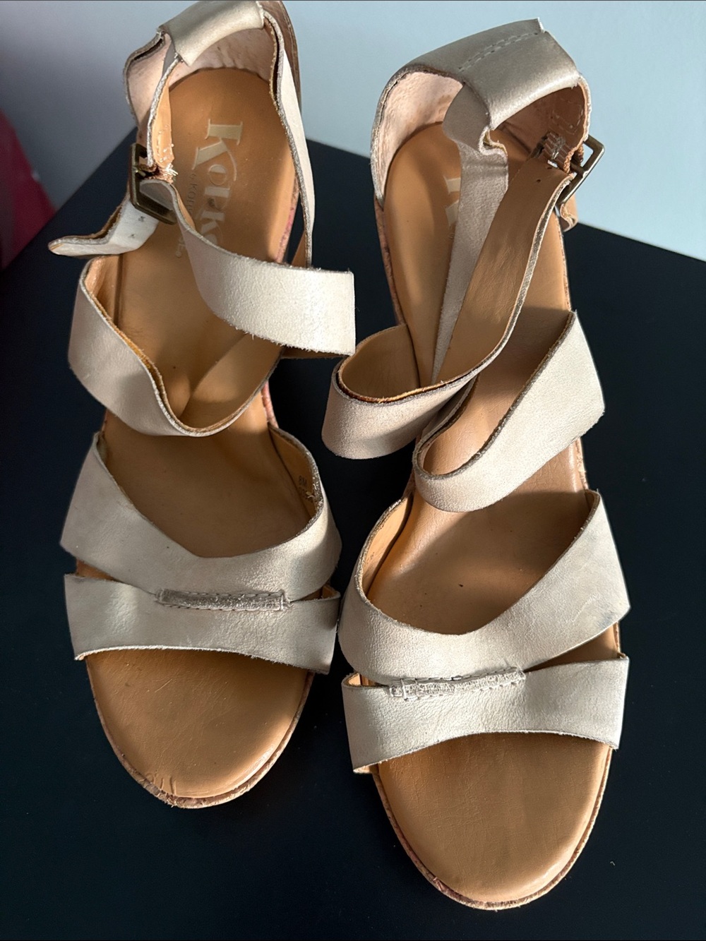 Kork-Ease Beige Strappy Ankle Wrap Sandals